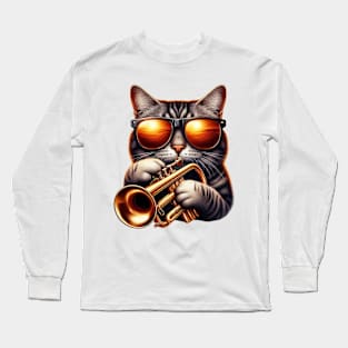 trumpet cat - jazz meow cat Long Sleeve T-Shirt